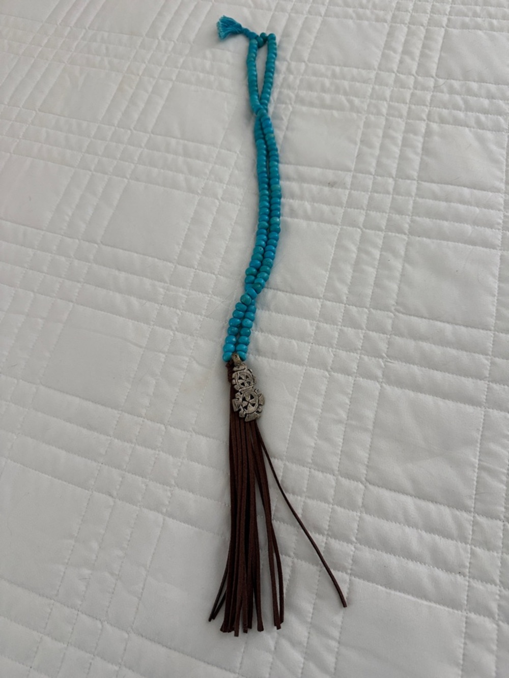 Turquoise Beaded Tassel Necklace - Unbranded